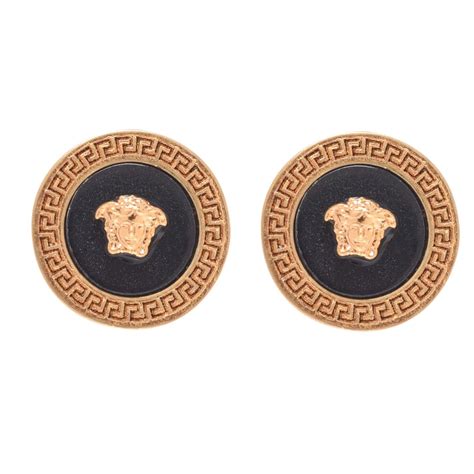 versace black stud earrings|Versace earrings medusa.